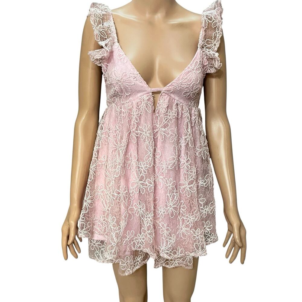 Windsor Sweet Escape Fairycore Mini Dress XS Ruffle Floral Sequin Lace Babydoll